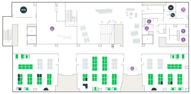 Real-time interactive map from IBSS showing seat availability, busy areas, and amenities for efficient navigation and workspace use