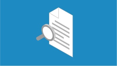 vector graphic of white paper with magnifying glass