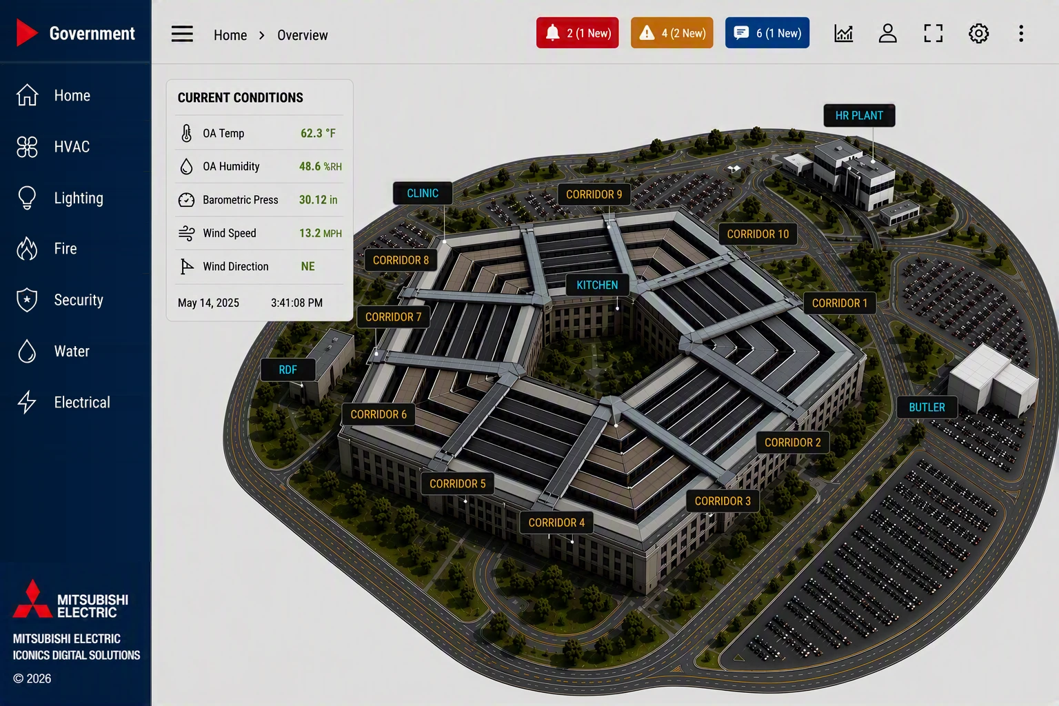 Government and Defense solution overview rendering of a campus overview of The Pentagon