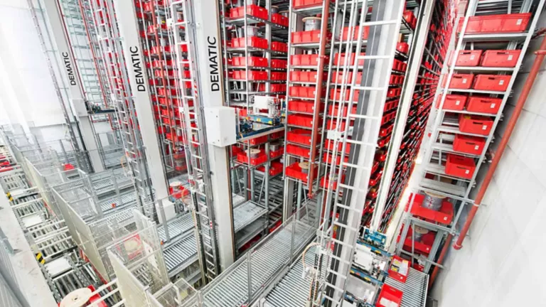 Miniload Automated Storage and Retrieval Systems (AS/RS) in a Dematic facility