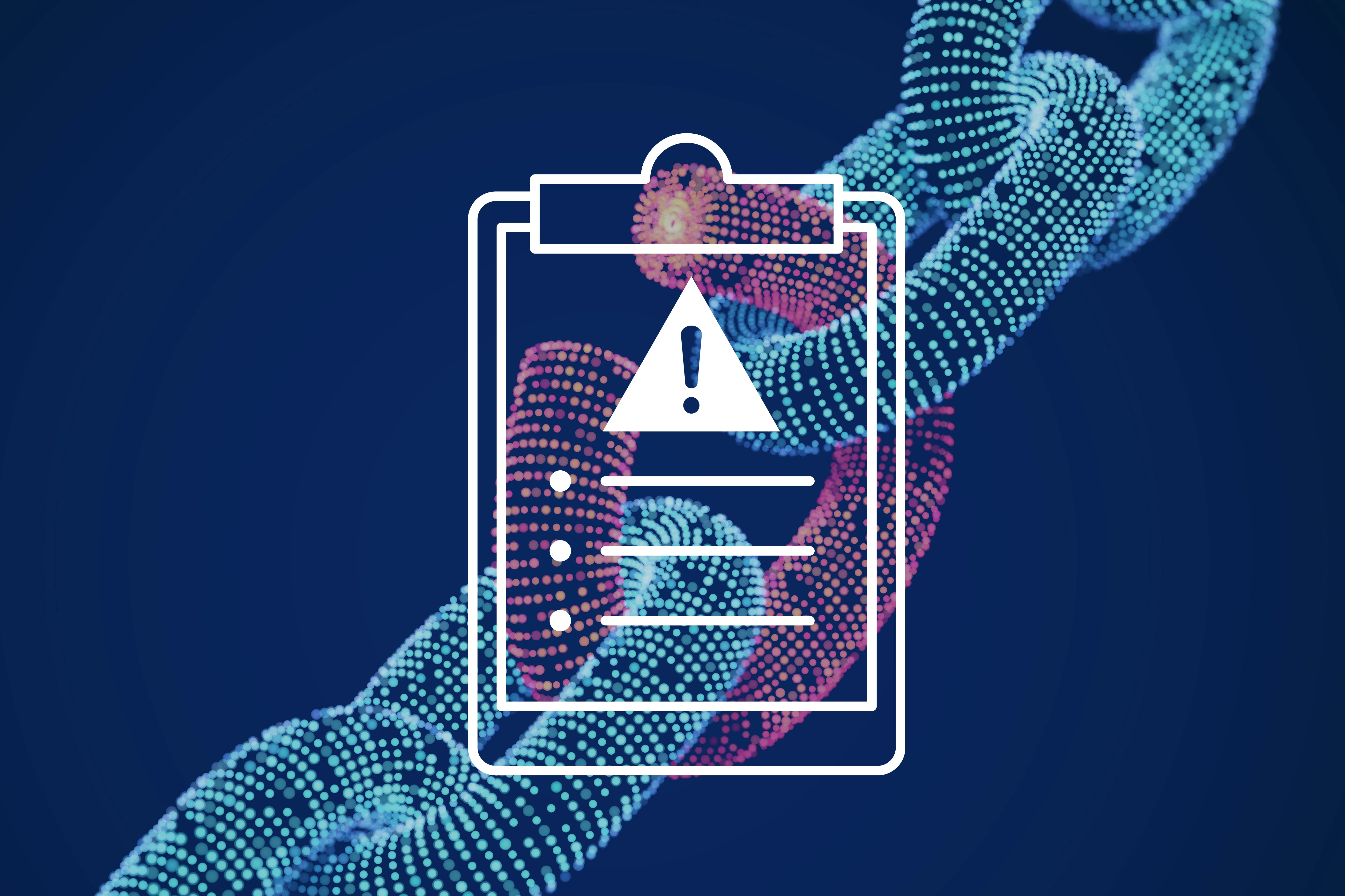 graphic of blue background with white clipboard over light blue chain links with pink broken link