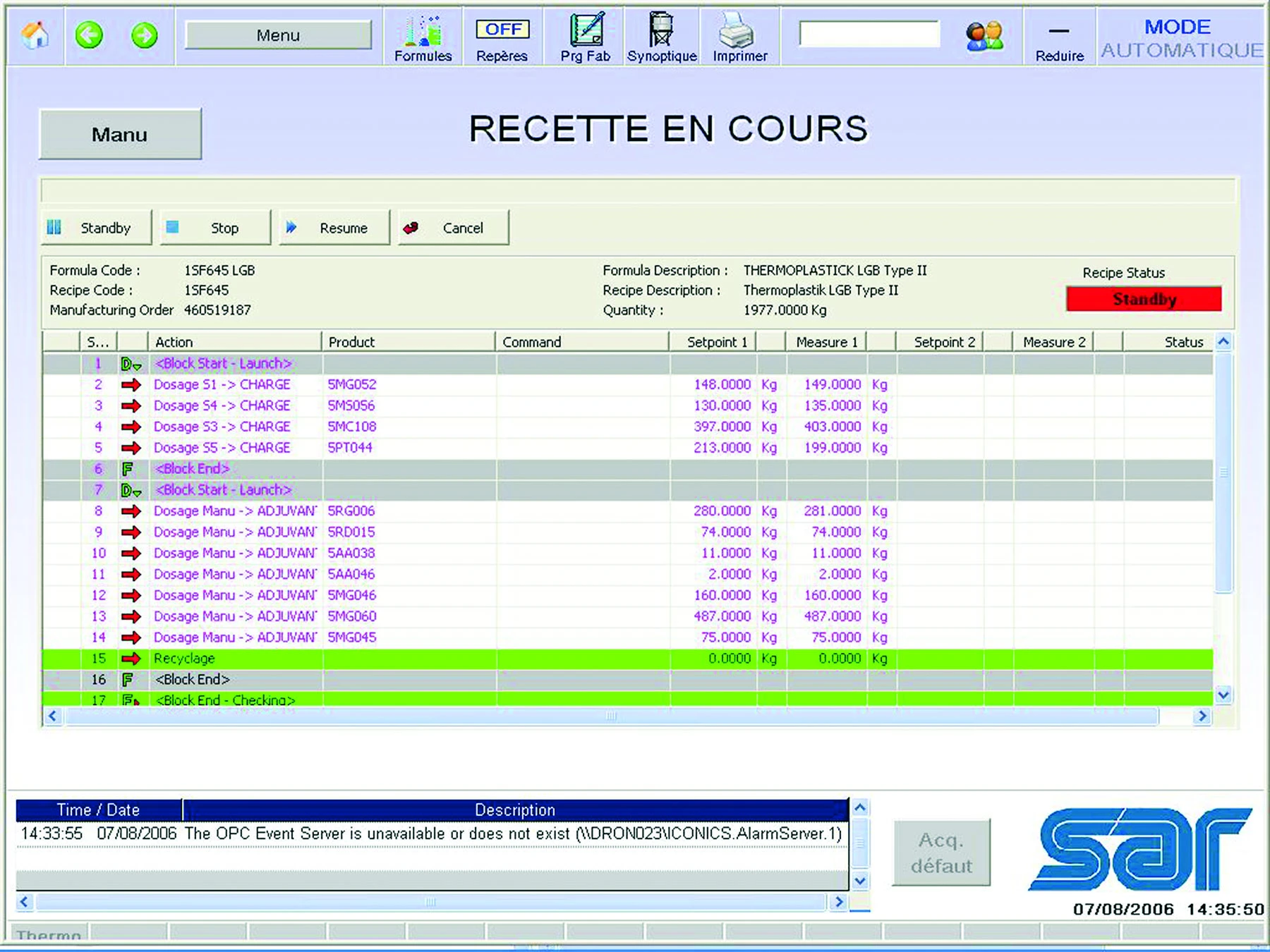SIGNATURE S.A. Paint Production Recipe in Progress